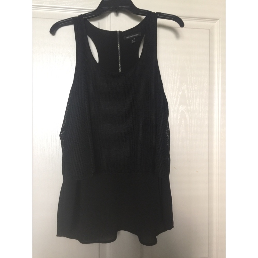 Banana Republic black tank top with mesh overlay